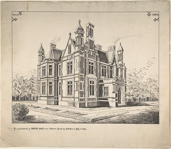 Perspective elevation, Poles Hall, near Andover, Hampshire, by T. W. Dawson
