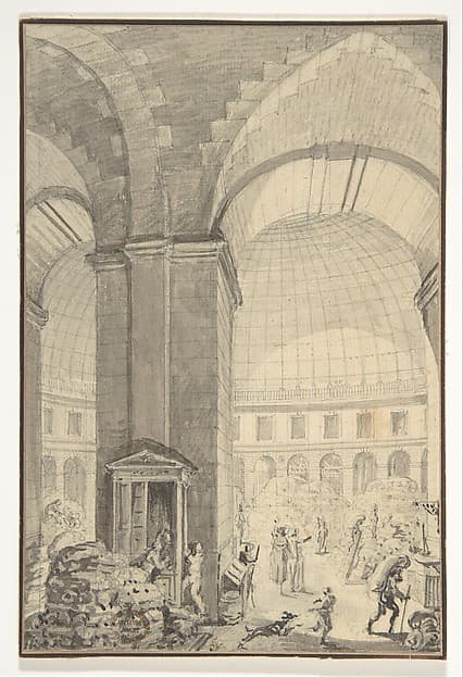 Interior of Halle aux Blés, Paris [The Corn Exchange], by Jean Démosthène Dugourc