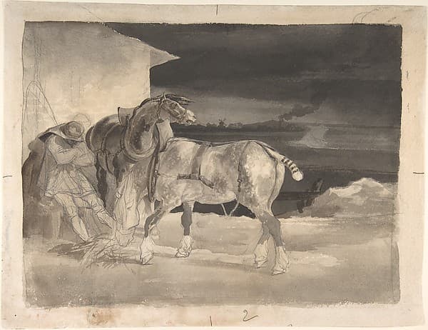 Two Draft Horses with a Sleeping Driver, by Théodore Géricault