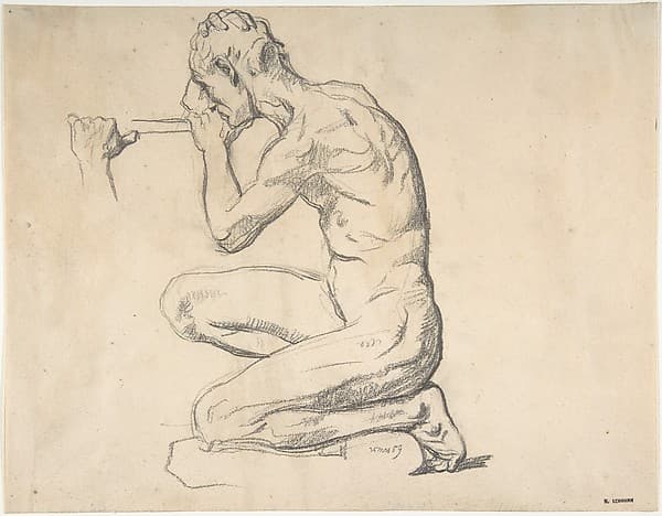 Kneeling Nude Male Figure, Facing Left, by Henri Lehmann