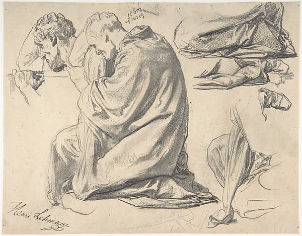 Kneeling Draped Male Figure, Facing Left, by Henri Lehmann