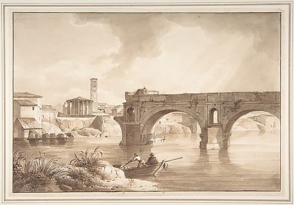 A View of the Tiber from the North Bank, with the Temple of Vesta, the Campanile of S. Maria in Cosmedin and the Ponte Rotto, by Achille-Etna Michallon