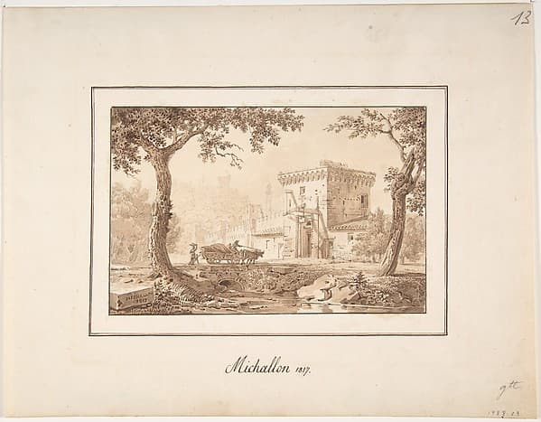 Oxcart Approaching a Fortified Building, by Achille-Etna Michallon