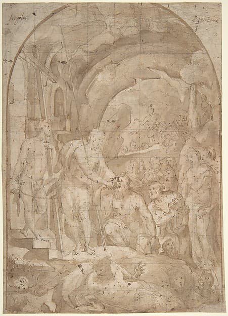 The Descent of Christ to Limbo (recto); Coats of Arms of Florentine and Sienese Families (verso), by Domenico Beccafumi