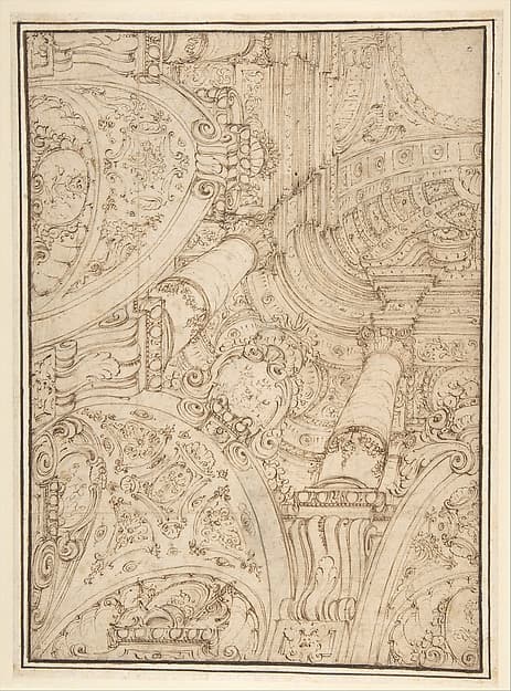 Design for One-Quarter of a Ceiling; Elaborate Architectural Ornament in Perspective, by Ferdinando Galli Bibiena