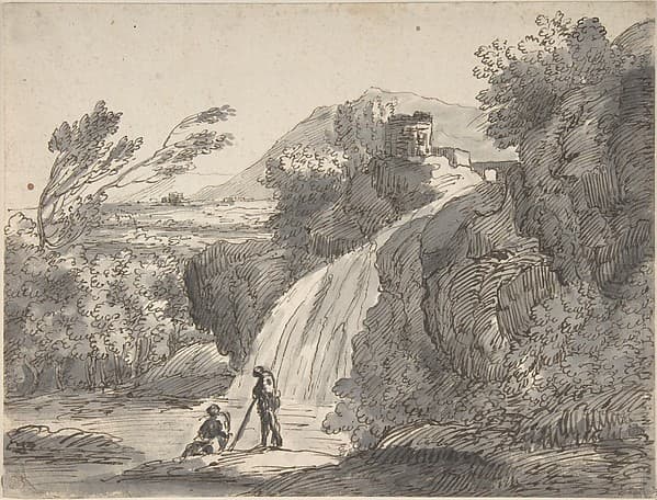 Landscape with Two Figures, by Anonymous, French, 17th century