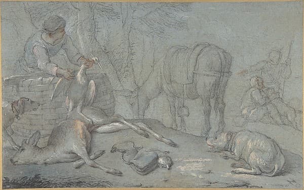 Hunters with Dead Game in a Landscape, by Giovanni Agostino Cassana