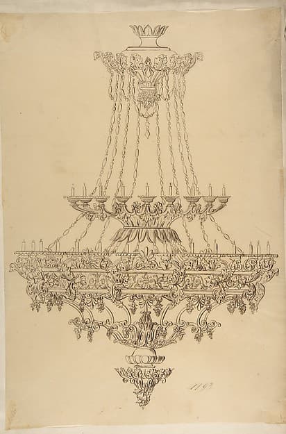 Design for a Chandelier with Acanthus Leaf, Grape, and Palmette Motifs, by Anonymous, French, 19th century