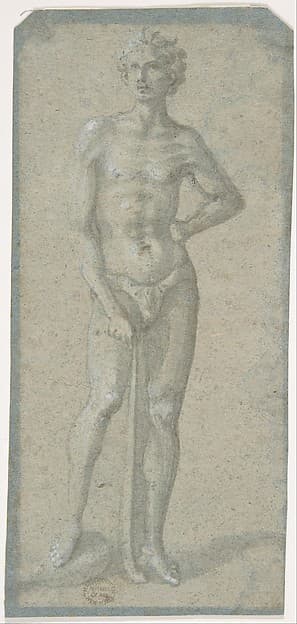 Standing Youth Holding a Club (recto); Temptation of Adam and Eve (verso), by Domenico Veneziano