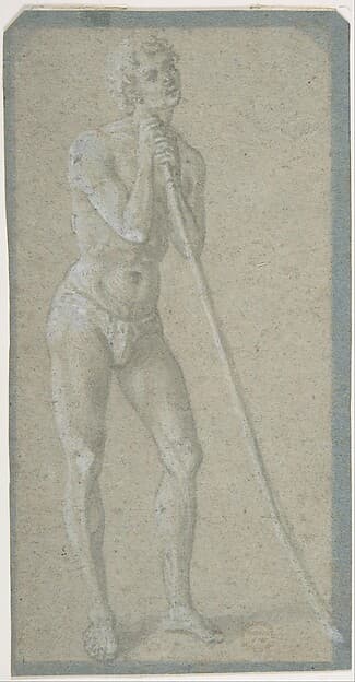 Standing Youth Leaning on a Long Staff (recto); Seated Man (verso), by Domenico Veneziano