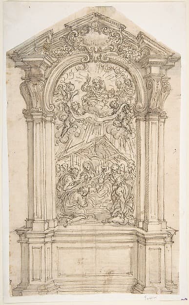 Design for an Altar with a Painting of the Adoration of the Shepherds and God the Father Above, by Giovanni Battista Foggini