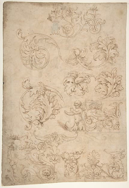Sketchbook Sheet of Ornamental Studies, (recto and verso), by Giovanni da Udine (Giovanni dei Ricamatori)