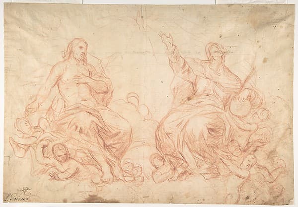 The Holy Trinity (recto); Studies of Seated Female Figures (the Virgin and another Saint?) (verso), by Luca Giordano