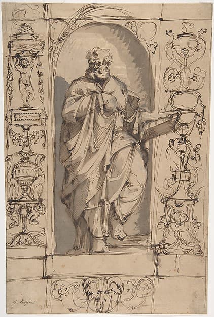 Draped Male Figure Standing in a Niche, by Gregorio Lazzarini