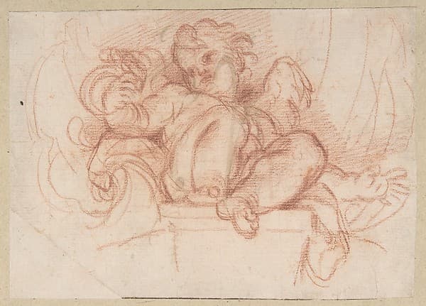 Study of a Putto Seated on a Corbel in a Shell Niche, by Carlo Maratti