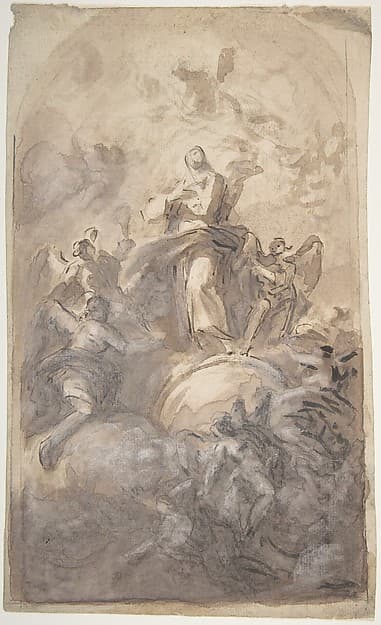 The Virgin Immaculate in Glory (recto); Sketch of a Part of a Leg and a Hand (verso), by Domenico Mondo