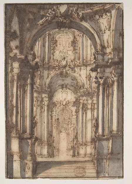 Design for a Stage Set (recto); Fragmentary Sketch of a Plan (verso), by Giovanni Battista Natali III
