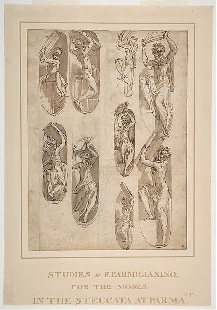 Nine Studies of the Moses in Santa Maria della Steccata, Parma (recto); Nine Studies for the Eve in Santa Maria della Steccata, Parma (verso), by Parmigianino (Girolamo Francesco Maria Mazzola)