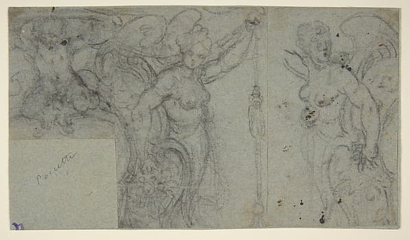 Design with Two Winged Female Figures and a Putto, by Bernardino Poccetti