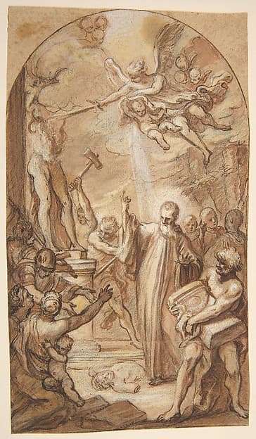 Saint Benedict Orders the Destruction of Idols at Montecassino, by Gaspare Serenario