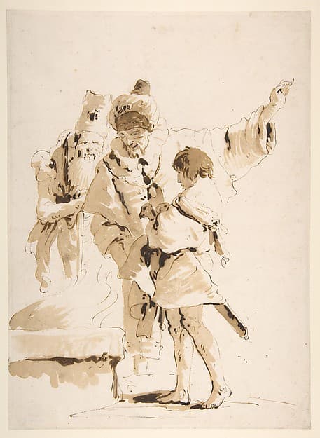 Scherzo di Fantasia: Two Standing Orientals and a Standing Youth with a Sword, by Giovanni Battista Tiepolo