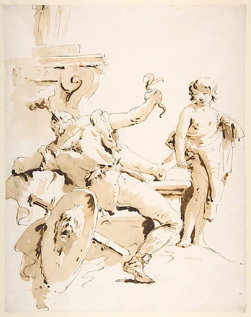 Scherzo di Fantasia: Seated Warrior Holding a Serpent, and Standing Youth, by Giovanni Battista Tiepolo