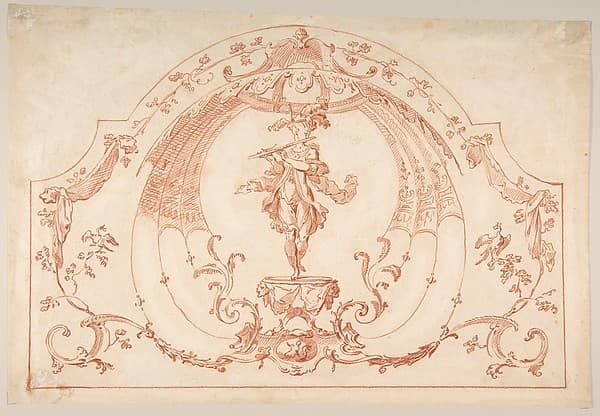Design for a Decorative Panel with a Flutist (recto); Design for molding (verso), by Gilles-Marie Oppenord