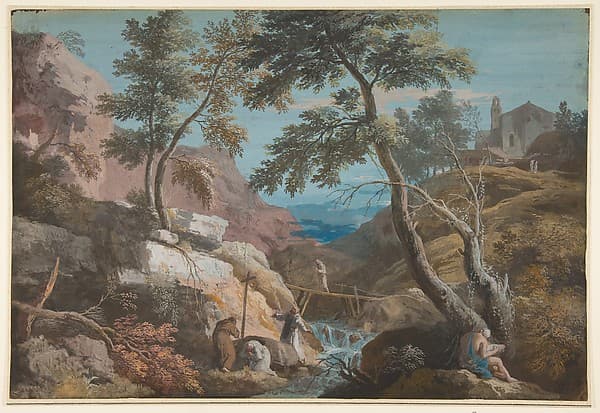 Mountainous Landscape with Hermits, by Marco Ricci