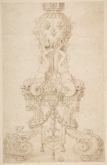 Design for a Candelabrum with the Monogram of Louis XIV, by Anonymous, French, 17th century