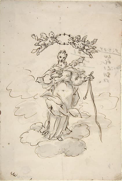 Virgin Standing on Clouds Holding a Scapular in Her Left Hand, by Giovanni Antonio Pellegrini