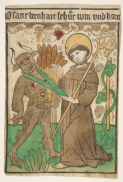 Saint Bernard Vanquishing the Devil, by Anonymous, German, Upper Rhine, 15th century