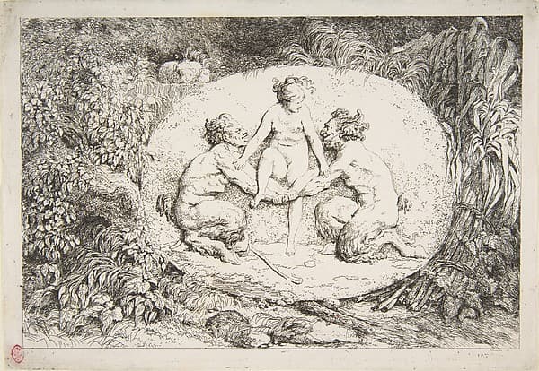 Nymph Supported by Two Satyrs, by Jean Honoré Fragonard