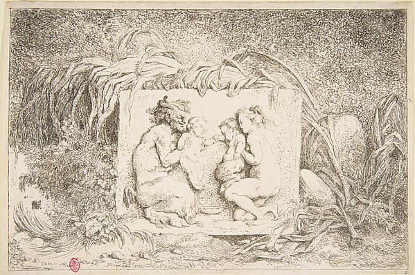 Bacchanale - Satyr and Nymph with Infant and Infant Satyr, by Jean Honoré Fragonard