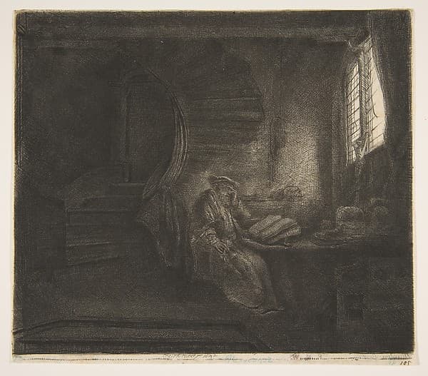 St. Jerome in a Dark Chamber, by Rembrandt (Rembrandt van Rijn)
