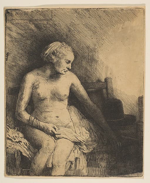 Woman at the Bath with a Hat beside Her, by Rembrandt (Rembrandt van Rijn)