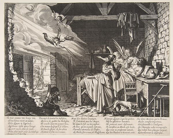 The Death of Lazarus, plate 1 from "The Parable of Dives and Lazarus" (La Parabole du mauvais Riche et de Lazare), by Abraham Bosse