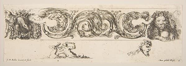 Rinceaux with Eagle and Lion, plate 15 from "Decorative friezes and foliage" (Ornamenti di fregi e fogliami), by Stefano della Bella