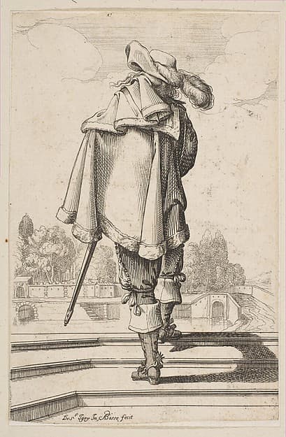 Gentleman in a Cape and Plumed Hat Seen from the Back, by Abraham Bosse