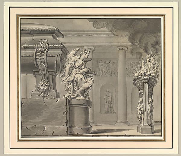 Classical Scene with a Tomb and Flaming Brazier, by Gilles-Marie Oppenord
