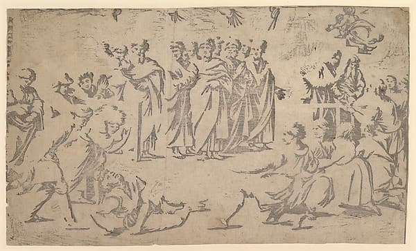 The death of Ananias surrounded by Apostles, by Ugo da Carpi