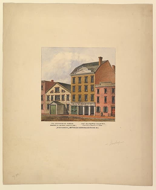 Broadway Circus and Olympic Theatre, Broadway between Howard and Grand Streets, New York, by Anonymous, American, 19th century