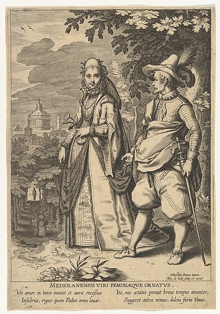 Mediolanensis Viri Feminaeque Ornatus, from Fashions of Different Nations, by Pieter de Jode I