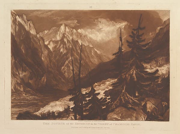 The Source of the Arvaron in the Valley of Chamouni, Savoy, part XII, plate 60 from "Liber Studiorum", by Joseph Mallord William Turner