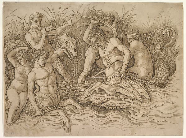 Battle of the Sea-Gods (right portion of frieze), by Andrea Mantegna