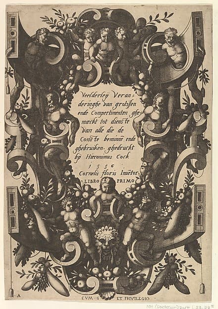 [Four plates of ornamental panels], by Cornelis Floris II