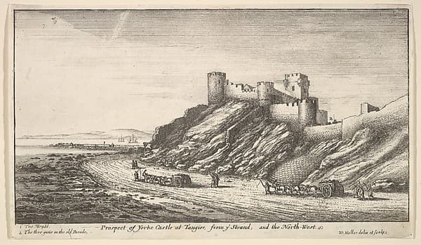 Prospect of Yorke Castle at Tangier, from ye Strand, and the North-West, from "Views of Tangier", by Wenceslaus Hollar