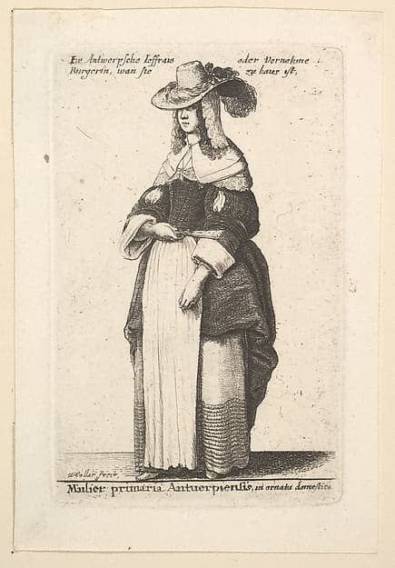 Mulier primaria Antuerpiensis, in ornatus domestica (Gentlewoman of Antwerp in domestic adornment), by Wenceslaus Hollar