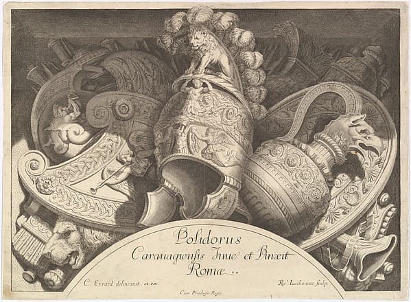 Plate from "Divers Trophées" (Weapon Trophies after the Façade of Palazzo Milesi in Rome), by Polidoro da Caravaggio