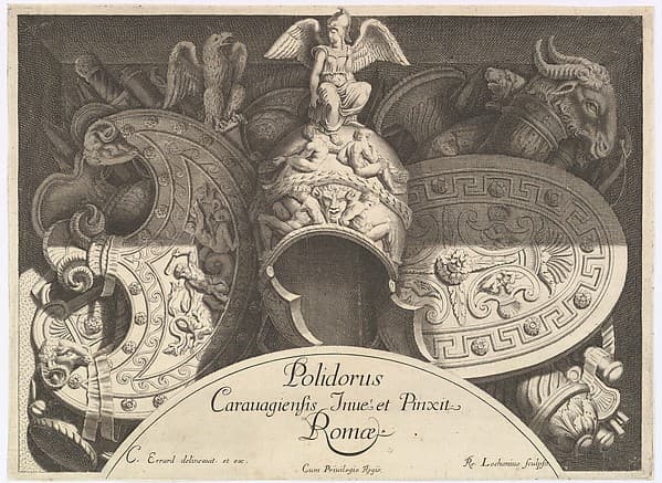 Plate from "Divers Trophées" (Weapon Trophies after the Façade of Palazzo Milesi in Rome), by Polidoro da Caravaggio