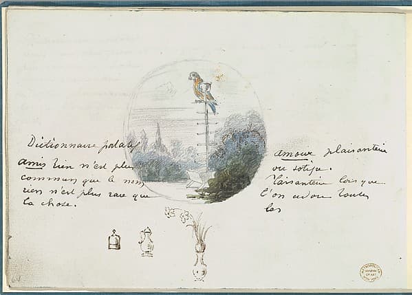 Roundel with Bird in a Landscape and Small Sketches, by Anonymous, French, 18th century